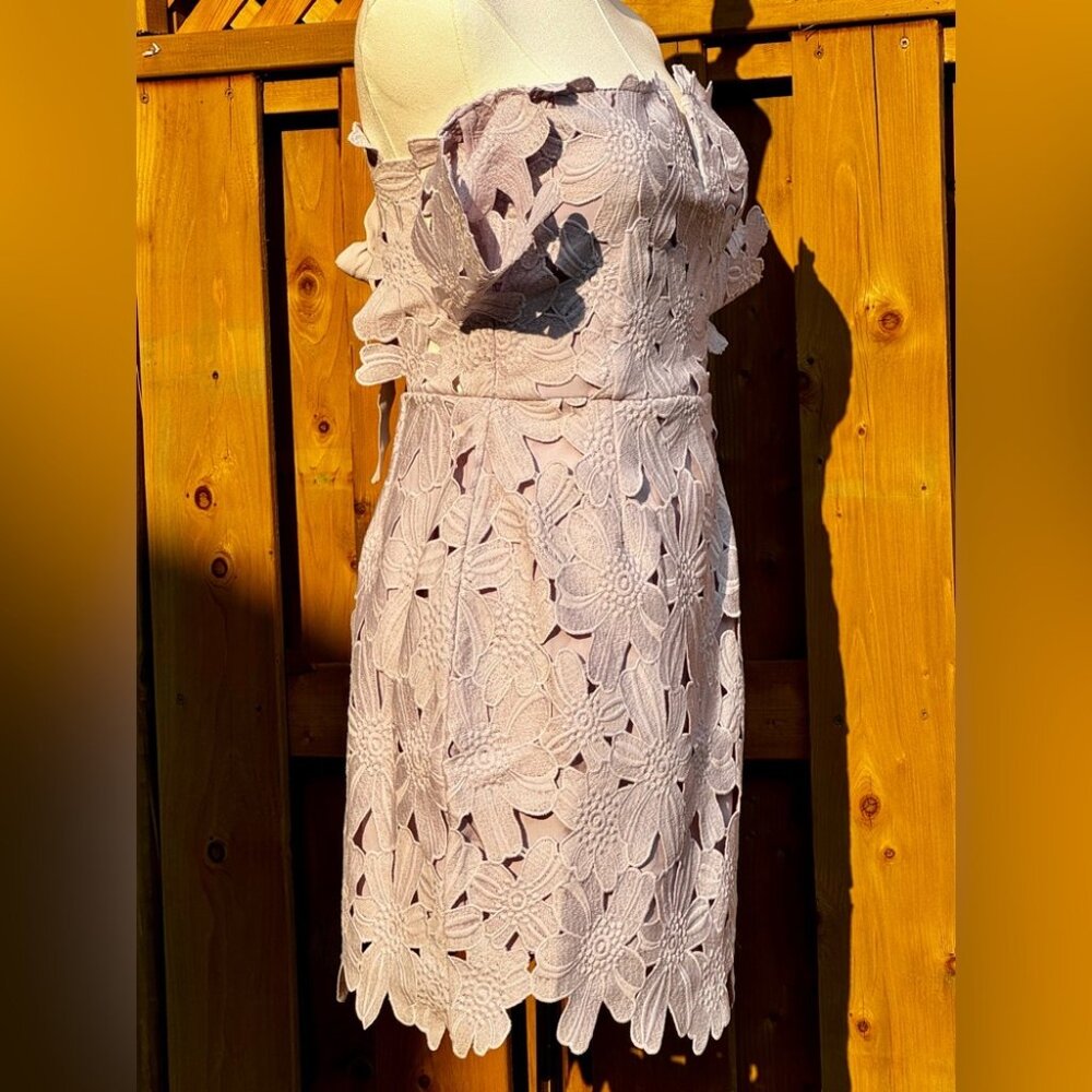 🆕 SAYLOR x FREE PEOPLE 🧿 NWOT Dahlia Lace Off Shoulder Tie Mini Dress - Sz S - Picture 8 of 16